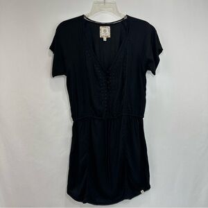 Element Eden Black Dress Sz Small Embroidered Neckline Cinched Waist Black